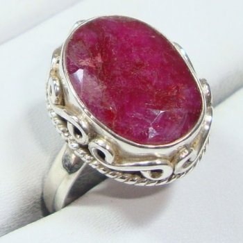 Pure silver red ruby quartz ring 
